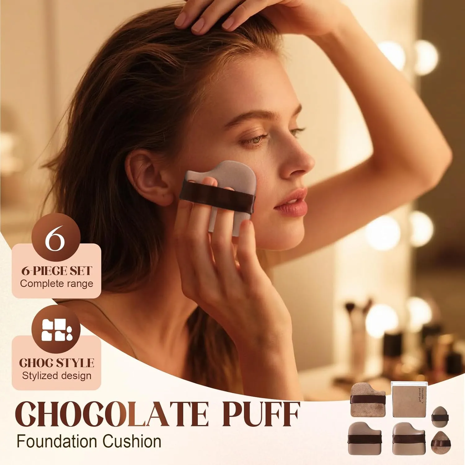 12 Pack Chocolate Color Powder Puff, Setting Powder Puffs for Face Makeup Sponge for Body Powder Wet and Dry Dual Use Sponge Makeup Tool