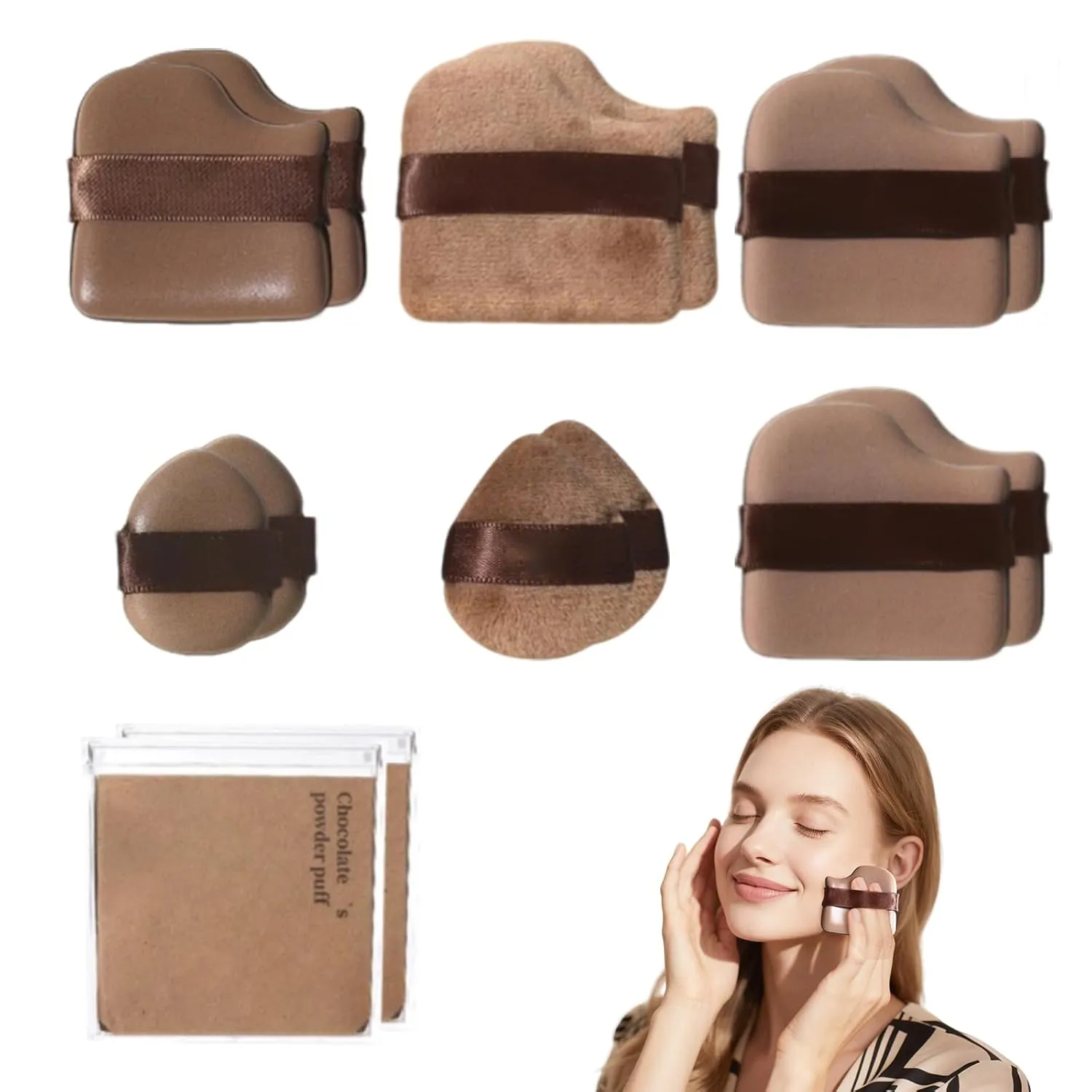 12 Pack Chocolate Color Powder Puff, Setting Powder Puffs for Face Makeup Sponge for Body Powder Wet and Dry Dual Use Sponge Makeup Tool