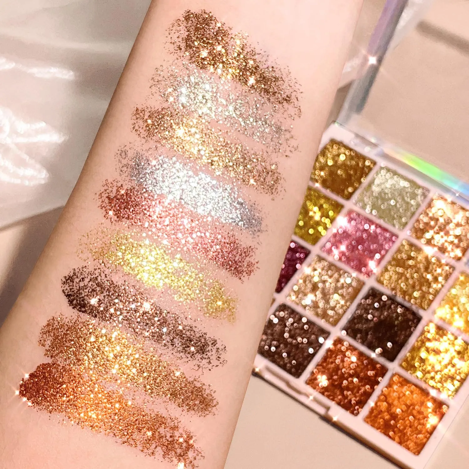 16 Colors Sequins Eyeshadow,Body Powder Pressed Gold Brown Eyeshadow makeup plate For Women Girls Halloween Festivals Cosplay (01)