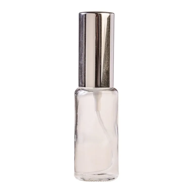 25ml Clear Glass Round Perfume Bottle with Silver Spray & Silver Cap (18/410)