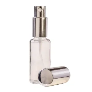 25ml Clear Glass Round Perfume Bottle with Silver Spray & Silver Cap (18/410)