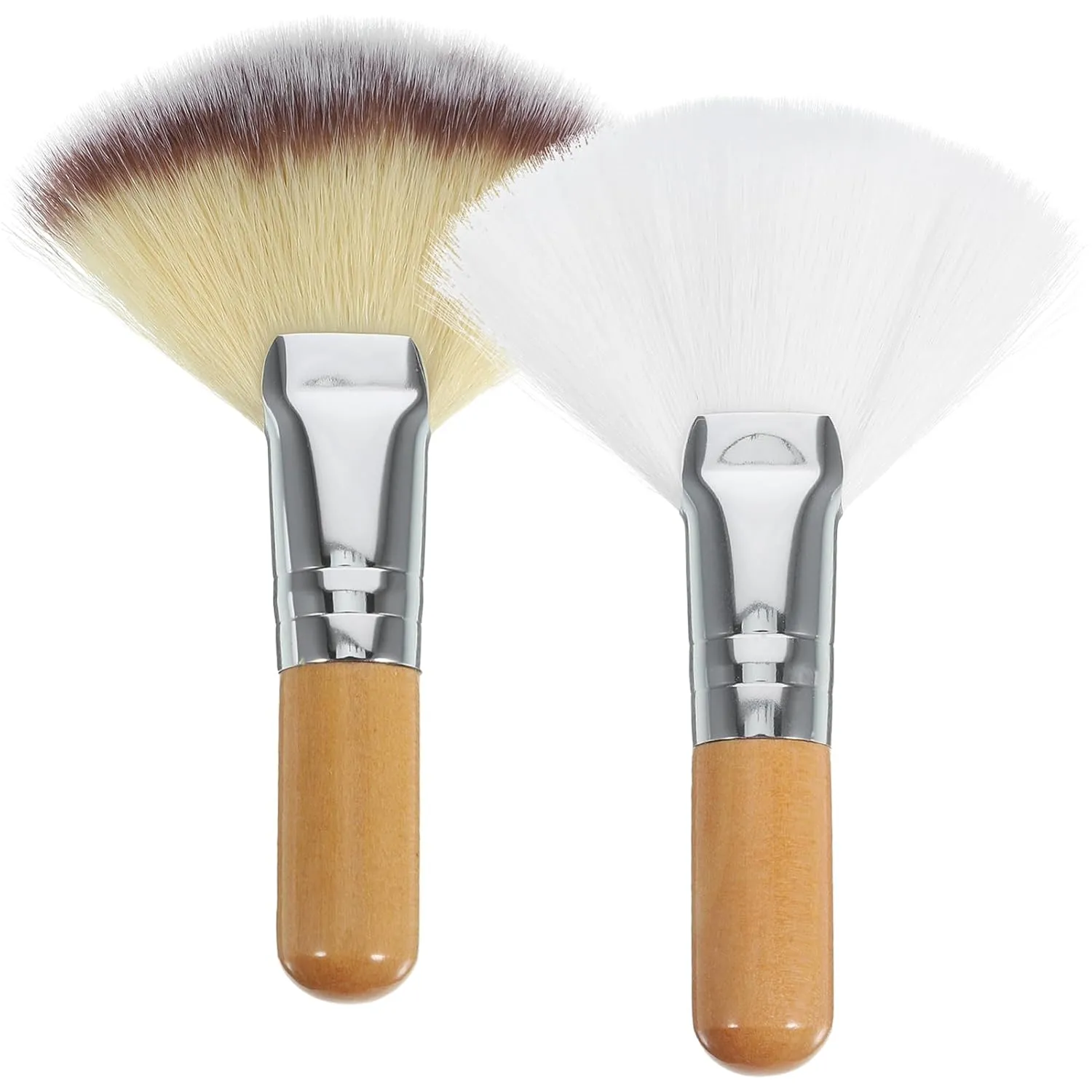 2pcs Fluffy Fan Makeup Brush for Loose Powder Blush Soft Facial Brushes for Women Handle Design for Easy Application Comfortable Grip