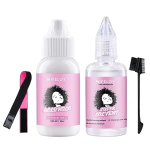 4 Pcs Wigs Set, Invisible Wig Glue, Wig Glue Remover, Front Lace Elastic Wig Melting Band, Pink 3 In 1 Edge Brush, Beginners Women Girls Cosplay Kit