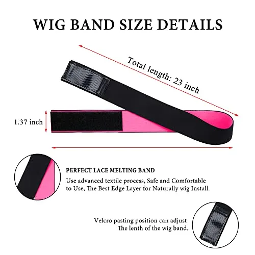 4 Pcs Wigs Set, Invisible Wig Glue, Wig Glue Remover, Front Lace Elastic Wig Melting Band, Pink 3 In 1 Edge Brush, Beginners Women Girls Cosplay Kit