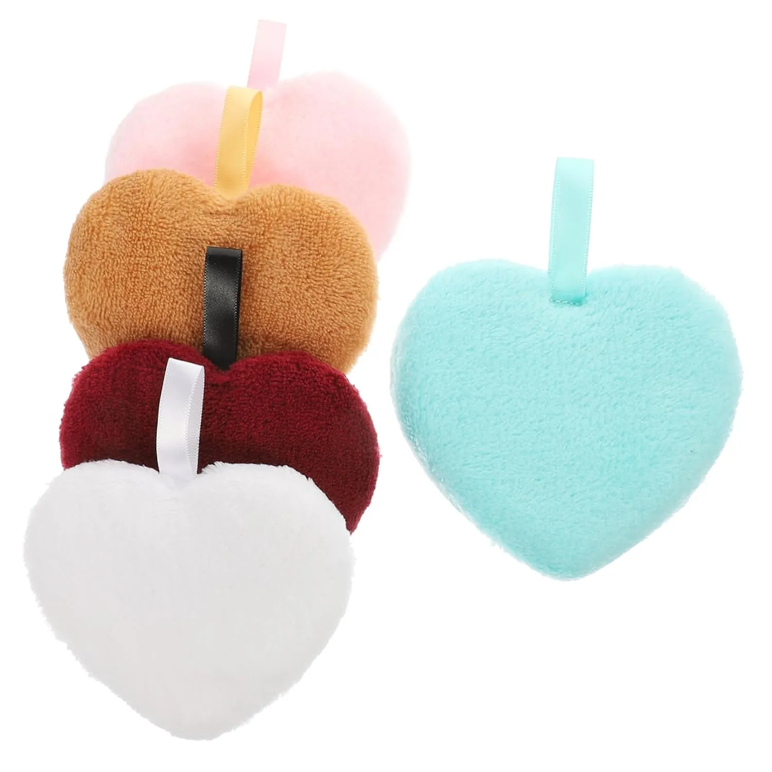 5Pcs Reusable Heart Shaped Cleansing Powder Mixed Color Makeup Sponges Gentle Facial Cleaning Tools for Daily Use and Pore Cleansing