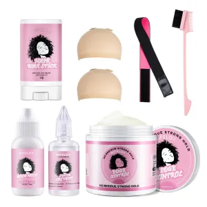 8 Pcs Wigs Kit for Beginners Women Girls Cosplay, Invisible Front Lace Wig Glue, Wig Glue Remover, Hair Wax Stick, Styling Edge Control Gel, Elastic Wig Melting Band, Wig Caps, Pink 3 In 1 Edge Brush