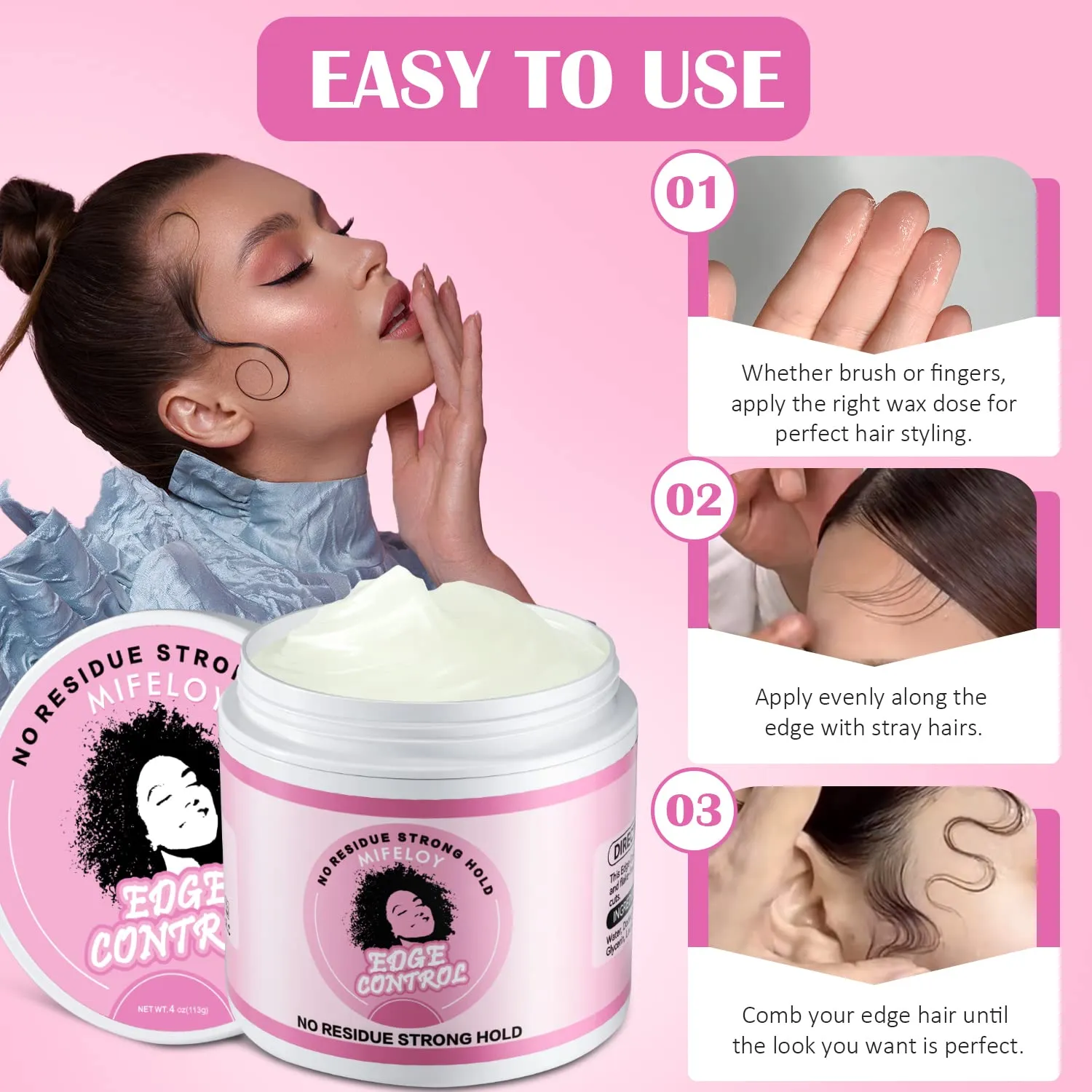 8 Pcs Wigs Kit for Beginners Women Girls Cosplay, Invisible Front Lace Wig Glue, Wig Glue Remover, Hair Wax Stick, Styling Edge Control Gel, Elastic Wig Melting Band, Wig Caps, Pink 3 In 1 Edge Brush