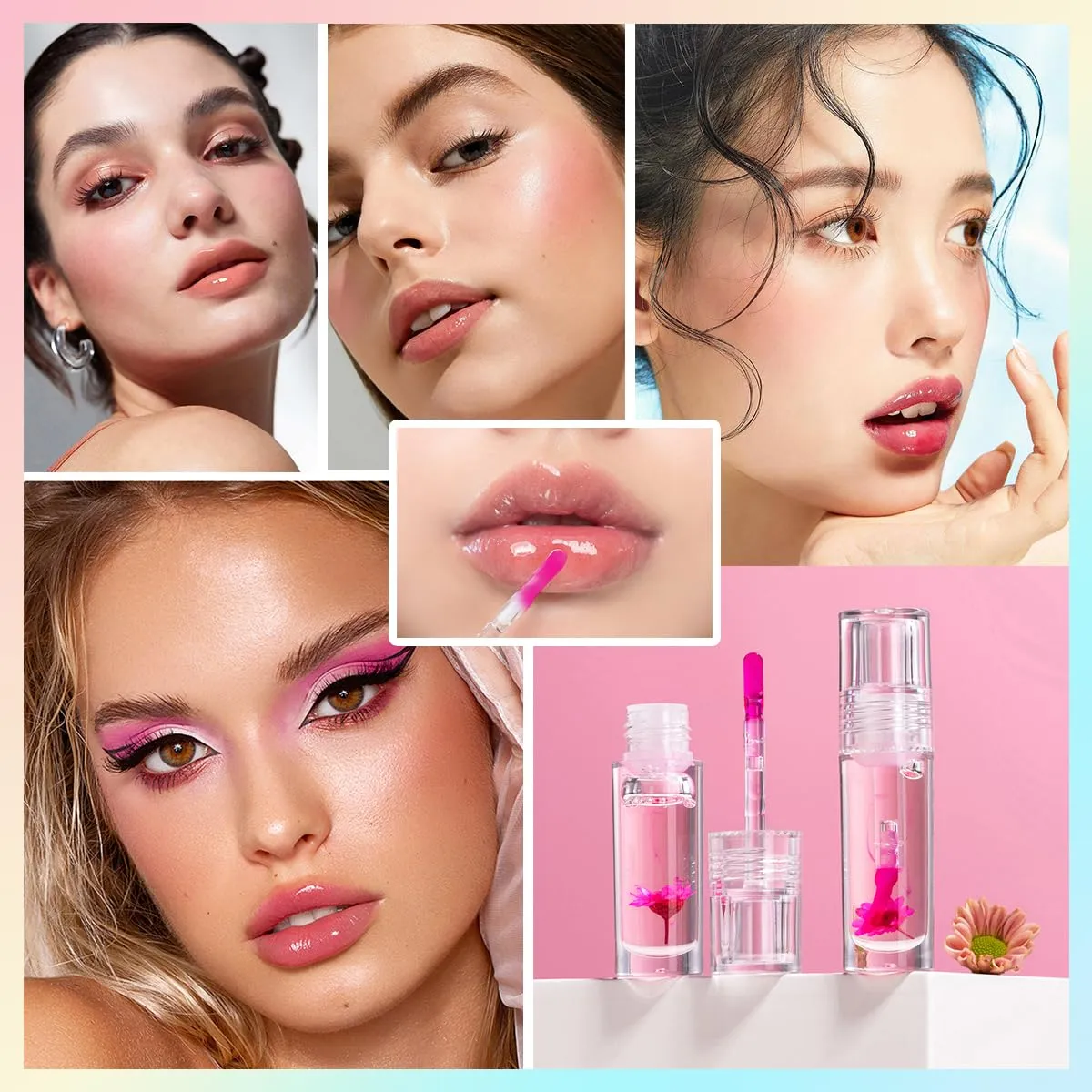Aaiffey Plumping Lip Glow Oil,Hydrating Tinted Lip Oil Color Changing Lip Gloss Floral Moisturizing Lip Balm Lip Care For Dry Lip Long Lasting Nourishing 3Pack