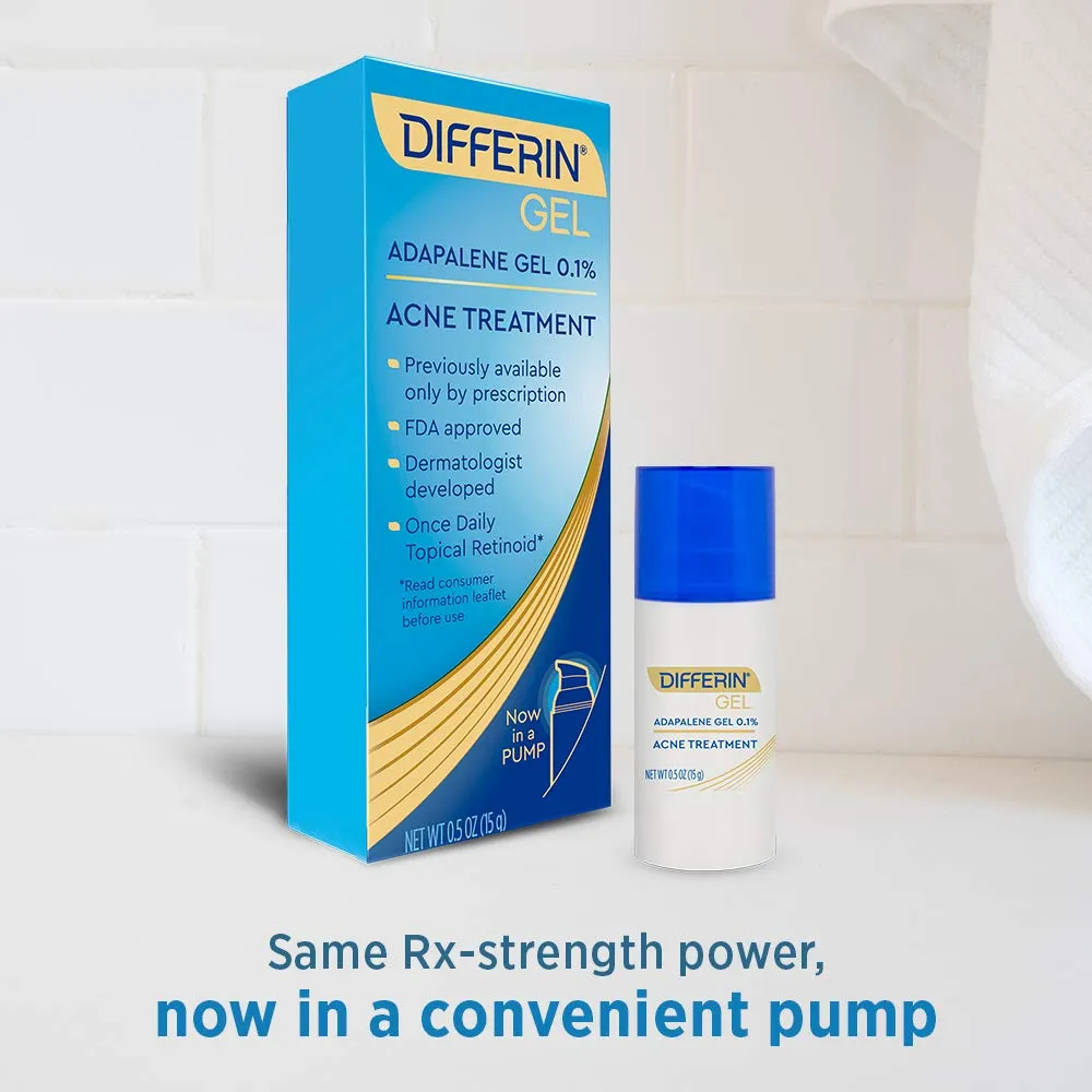 Acne Treatment Differin Gel for Face with Adapalene, Clears and Prevents Acne, Up to 30 Day Supply, 15g Pump