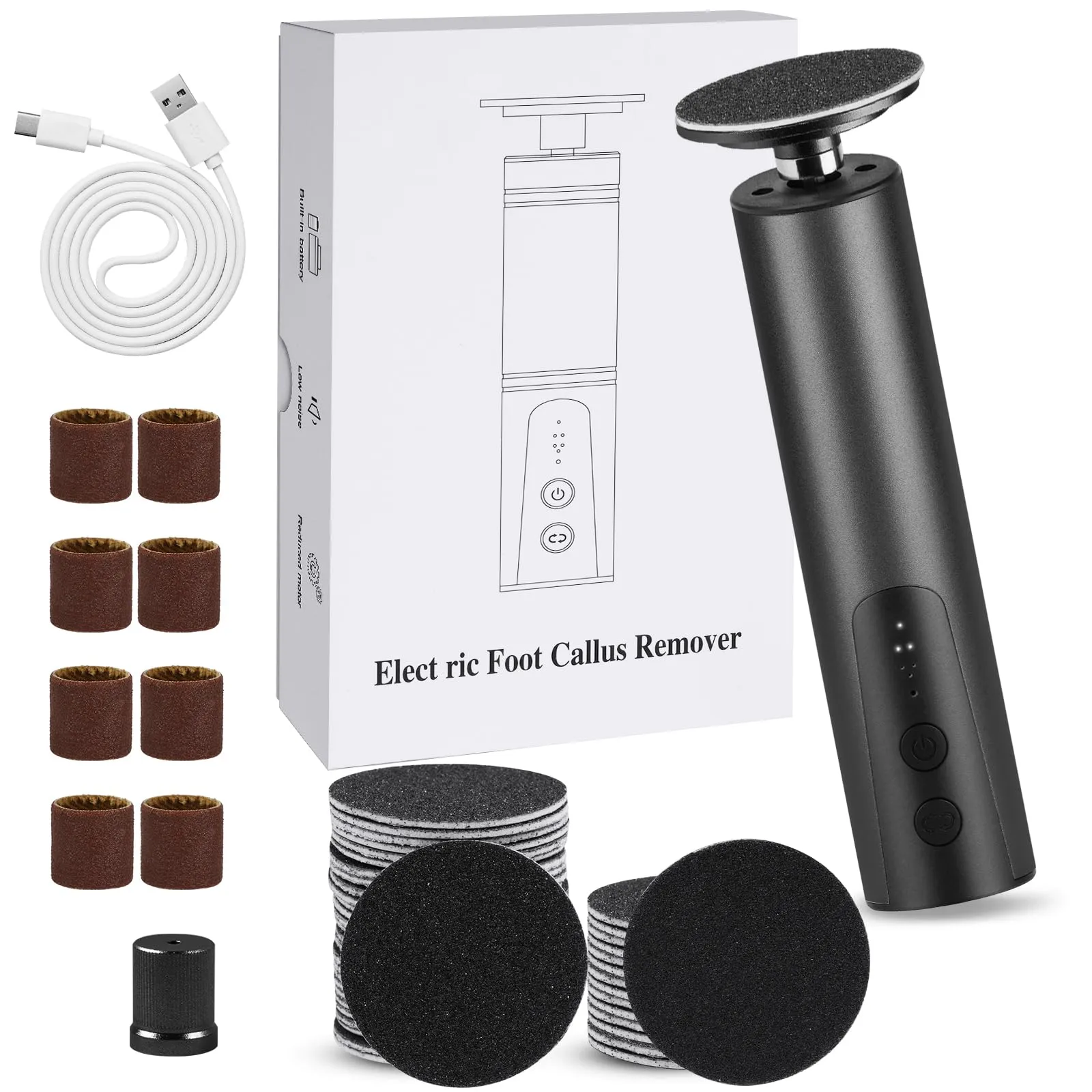 ACWOO Electric Callus Remover, Rechargeable Electric Foot Callus Remover Set with Interchangeable Foot Files, 9 Speeds, Foot Care Set for Cracked Heels, Calluses, Dead Skin (Black) Black