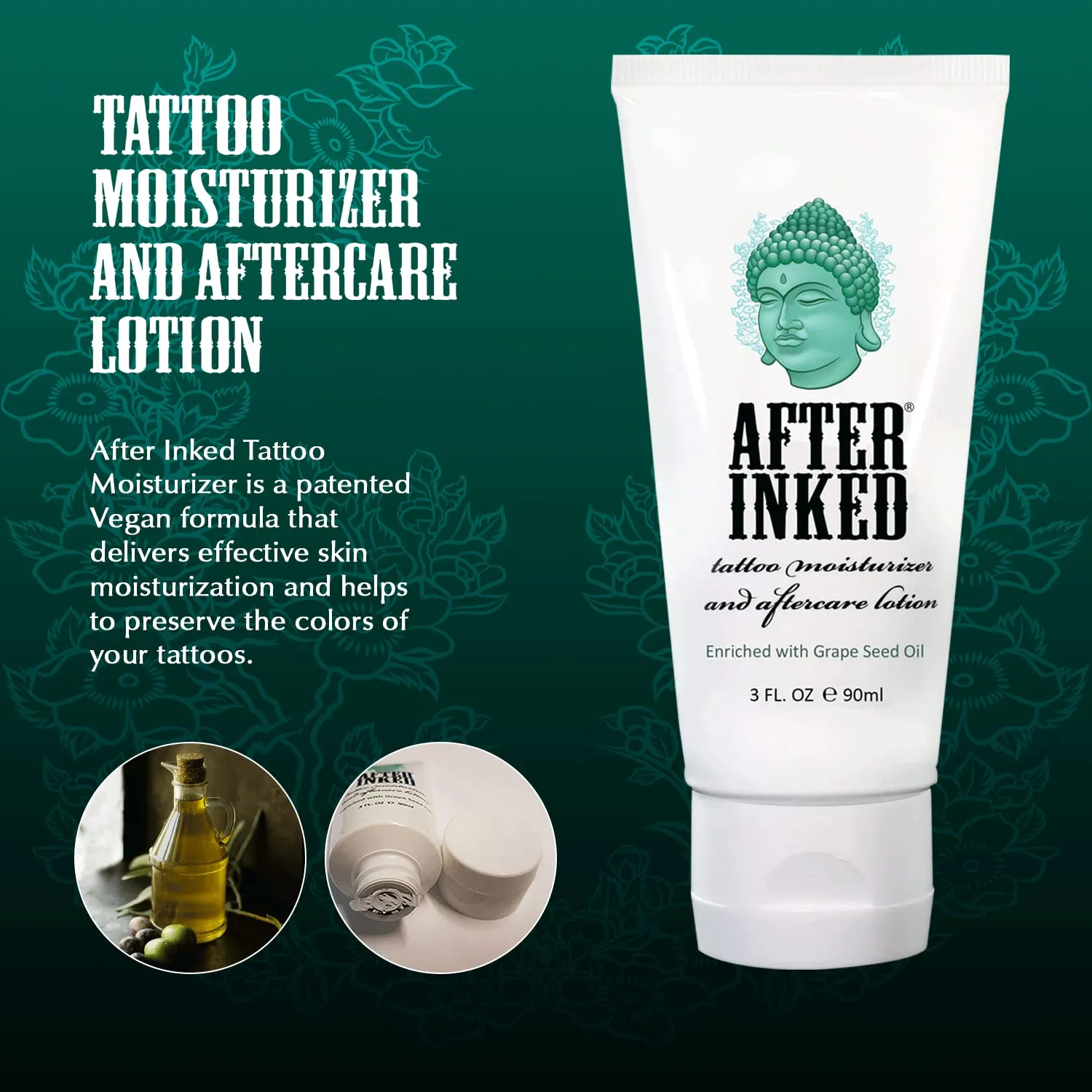 After Inked Tattoo Lotion - Tattoo Moisturizer Aftercare Lotion, Tattoo Balm, Ink Hydration Tattoo Aftercare Kit, 3 Fluid oz Tube (1-Pack) Tube: 3 Fl Oz (1 Unit)