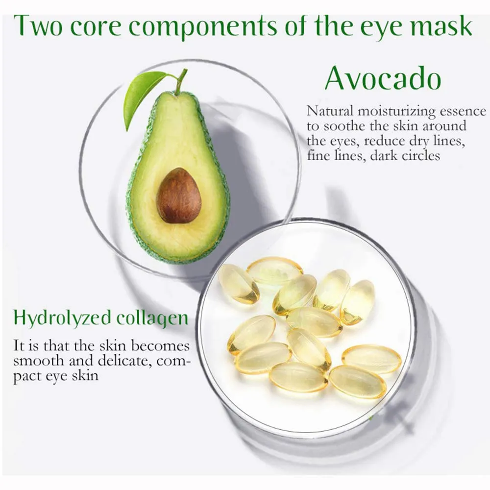 AICHUN BEAUTY 30 Pair Collagen Eye Mask Patch Hydro Gel Pad Anti-Wrinkle Dark Circles Bags Soft Smooth Skin Care Hydration Moisturizing (AVOCADO) Avocado