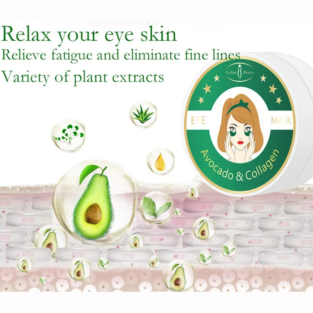 AICHUN BEAUTY 30 Pair Collagen Eye Mask Patch Hydro Gel Pad Anti-Wrinkle Dark Circles Bags Soft Smooth Skin Care Hydration Moisturizing (AVOCADO) Avocado