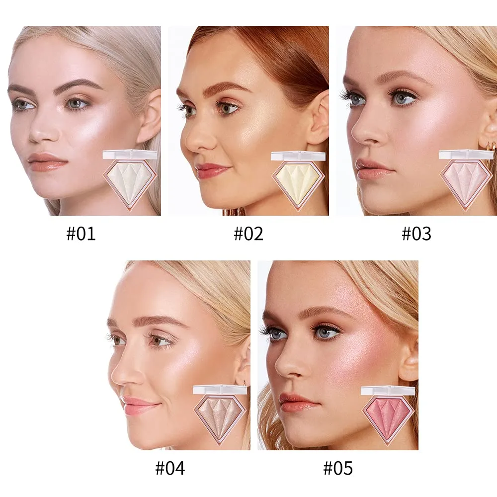 AKARY Face Glitter Blush Pink Shimmer Highlighter Blusher Powder Makeup Cosmetics Facial Contour Corrector Shine Rouge (#05 Mermaid)
