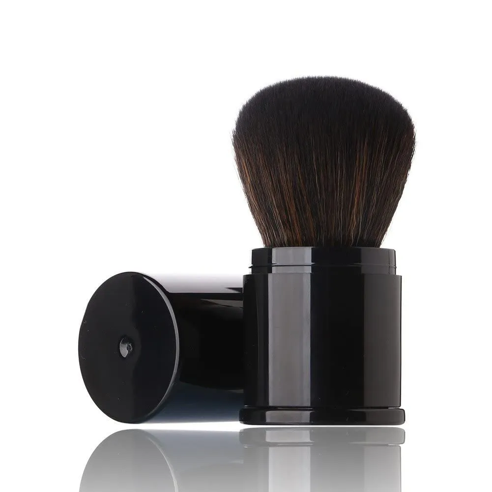 AKOAK 1 Pack Retractable Kabuki Brush, Travel Foundation Blush Brush, Portable Makeup Brush with Blush, Bronzer, Contour, Professional Powder Mineral Blend for Buffing Makeup Applications (Black)