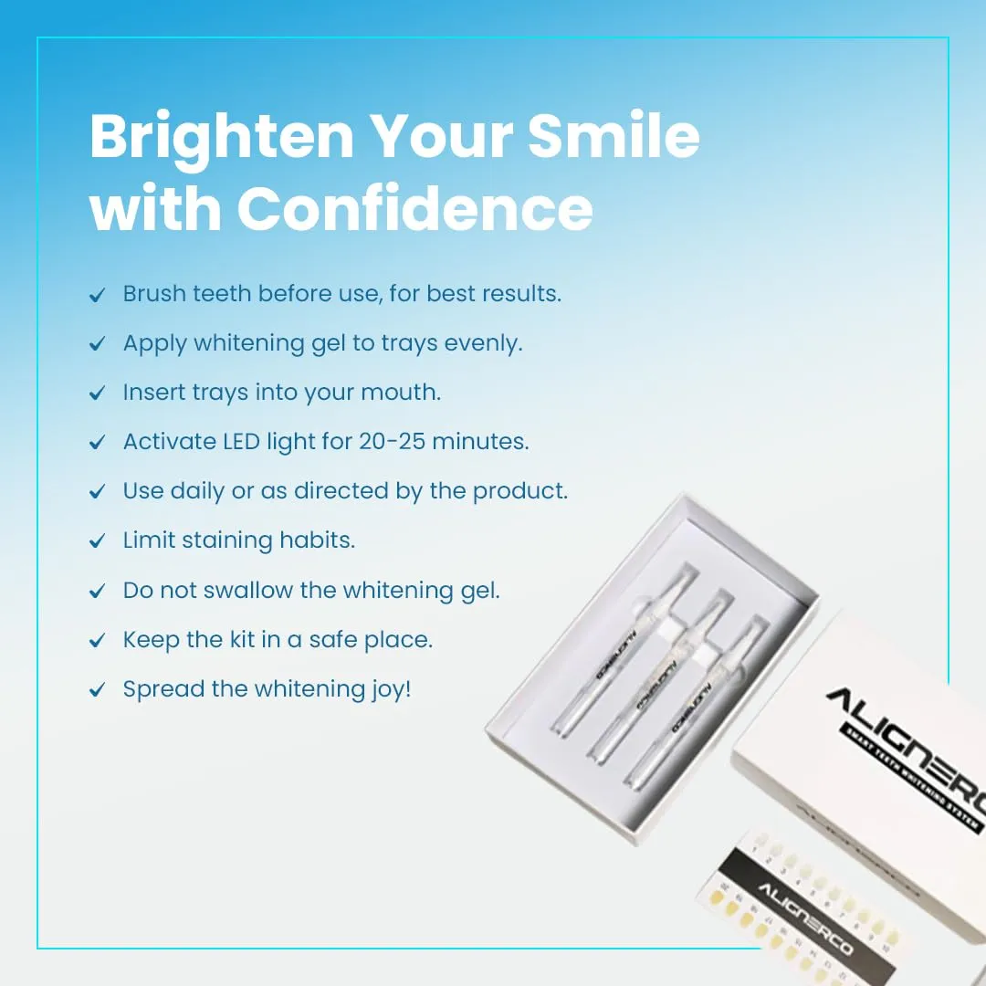 AlignerCo Wired LED Teeth Whitening Kit | Includes 3 (2ml) Whitening Gel Pens, 16-Bulb LED Light Mouthpiece | Gentle & Enamel Safe | Portable & Convenient Tooth Care