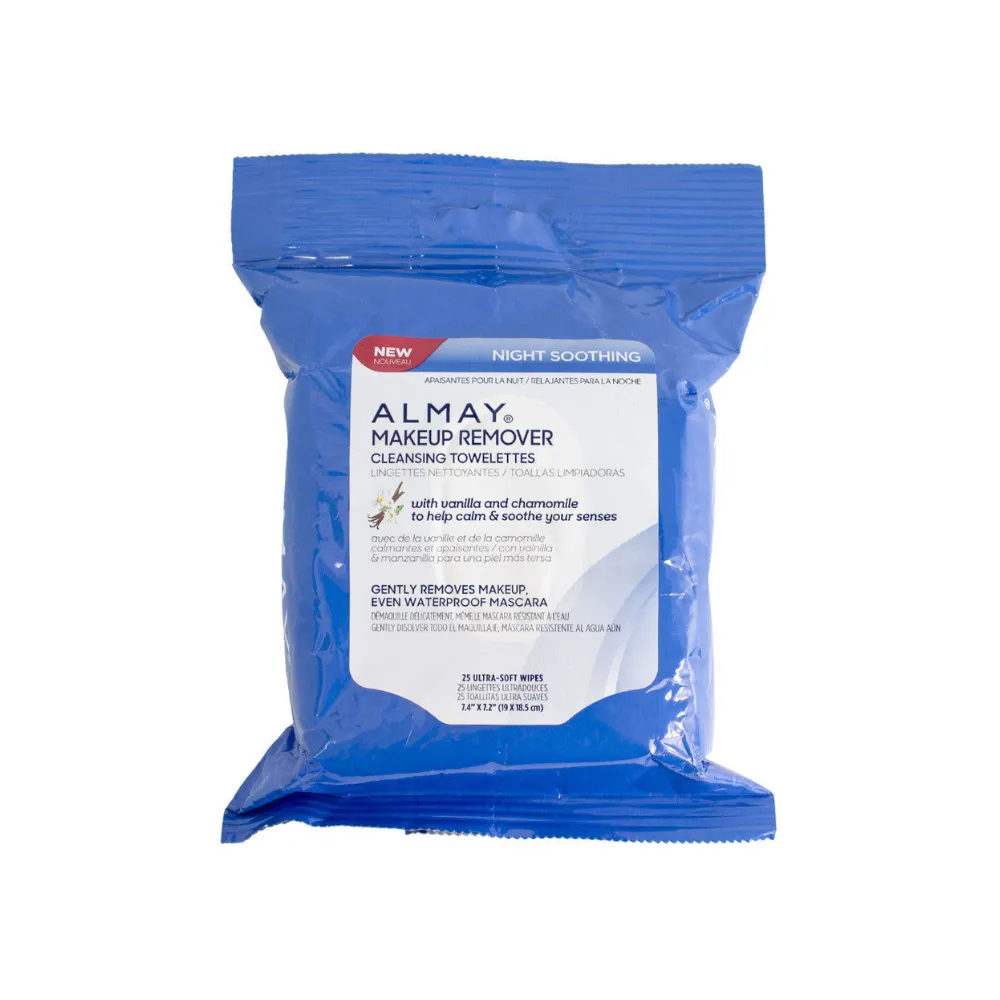 Almay Night Soothing Makeup Remover Cleansing Towelettes, 25 pack