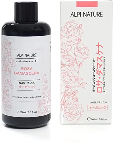 Alpi Nature Rose Water Organic Rosa Damascena Organic Rose Water Rosa Damascena Facial Toner Direct Steam Distillation Floral Water in Dark Blue Glass Bottle