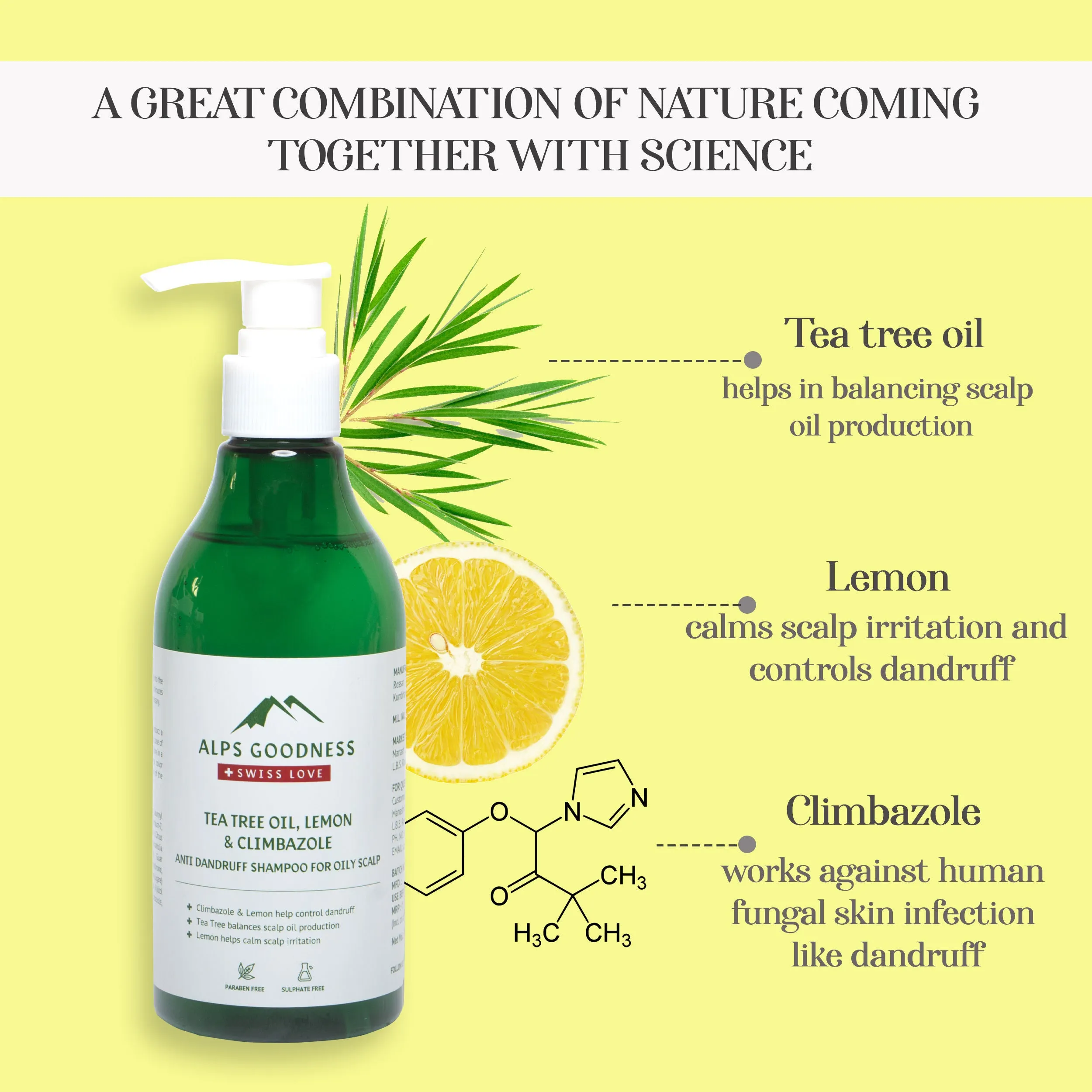Alps Goodness Tea Tree Oil, Lemon & Climbazole Anti-Dandruff Shampoo for Oily Scalp (290ml) | Sulphate Free, Silicone Free, Paraben Free | Gentle & Mild Cleansing Shampoo| Vegan