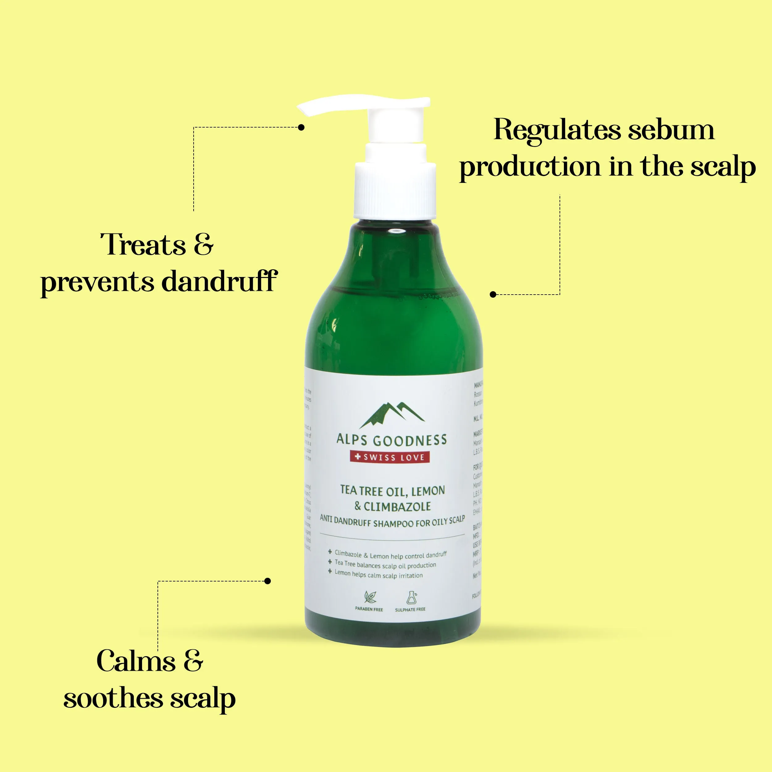 Alps Goodness Tea Tree Oil, Lemon & Climbazole Anti-Dandruff Shampoo for Oily Scalp (290ml) | Sulphate Free, Silicone Free, Paraben Free | Gentle & Mild Cleansing Shampoo| Vegan