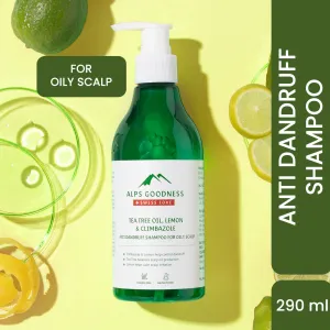 Alps Goodness Tea Tree Oil, Lemon & Climbazole Anti-Dandruff Shampoo for Oily Scalp (290ml) | Sulphate Free, Silicone Free, Paraben Free | Gentle & Mild Cleansing Shampoo| Vegan