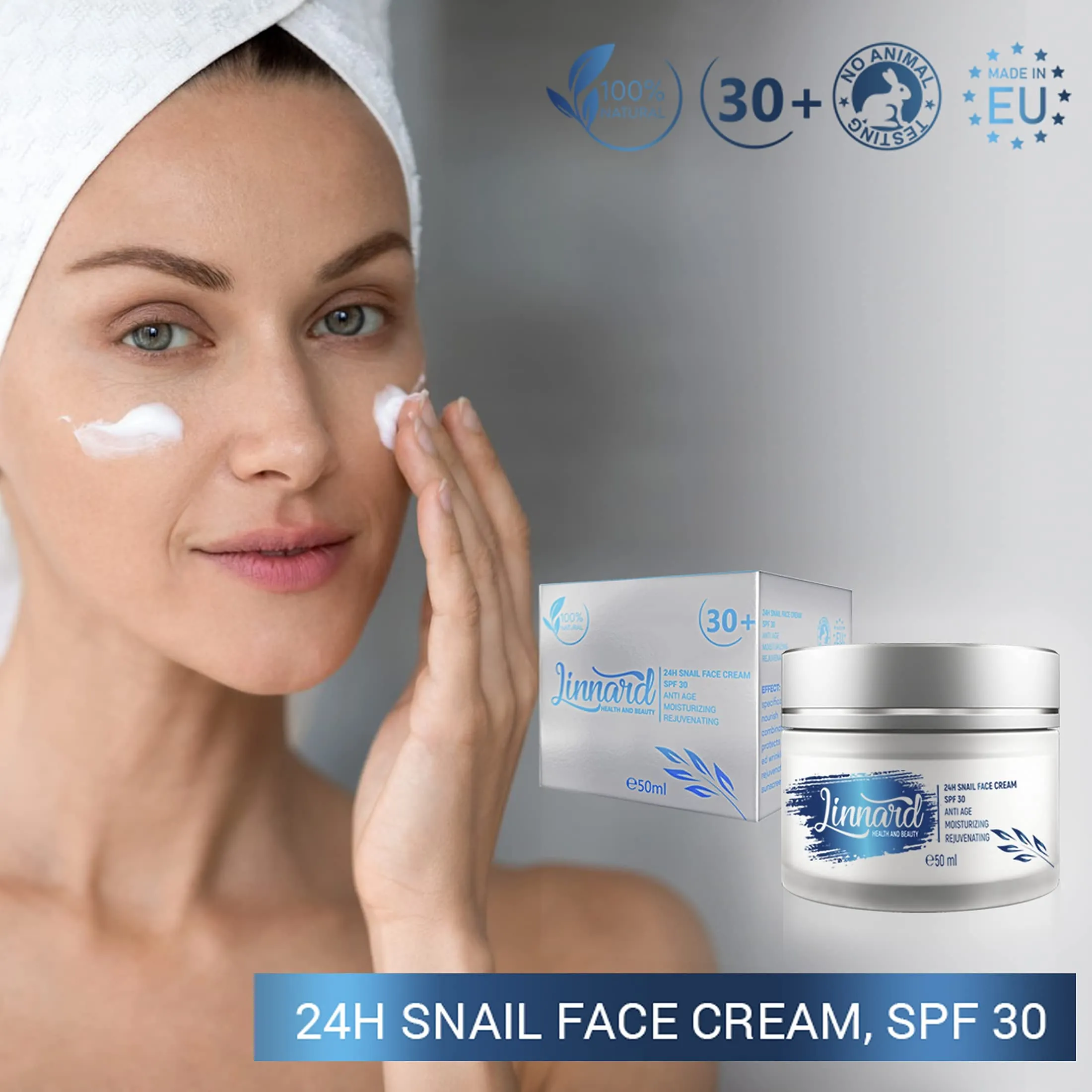 Anti Aging Face Cream with Hyaluronic Acid, Snail Extract, Shea Butter and Aloe, Moisturizing Face Care Rejuvenating Day and Night Cream, Anti Wrinkle Face Cream SPF 30, 50 ml