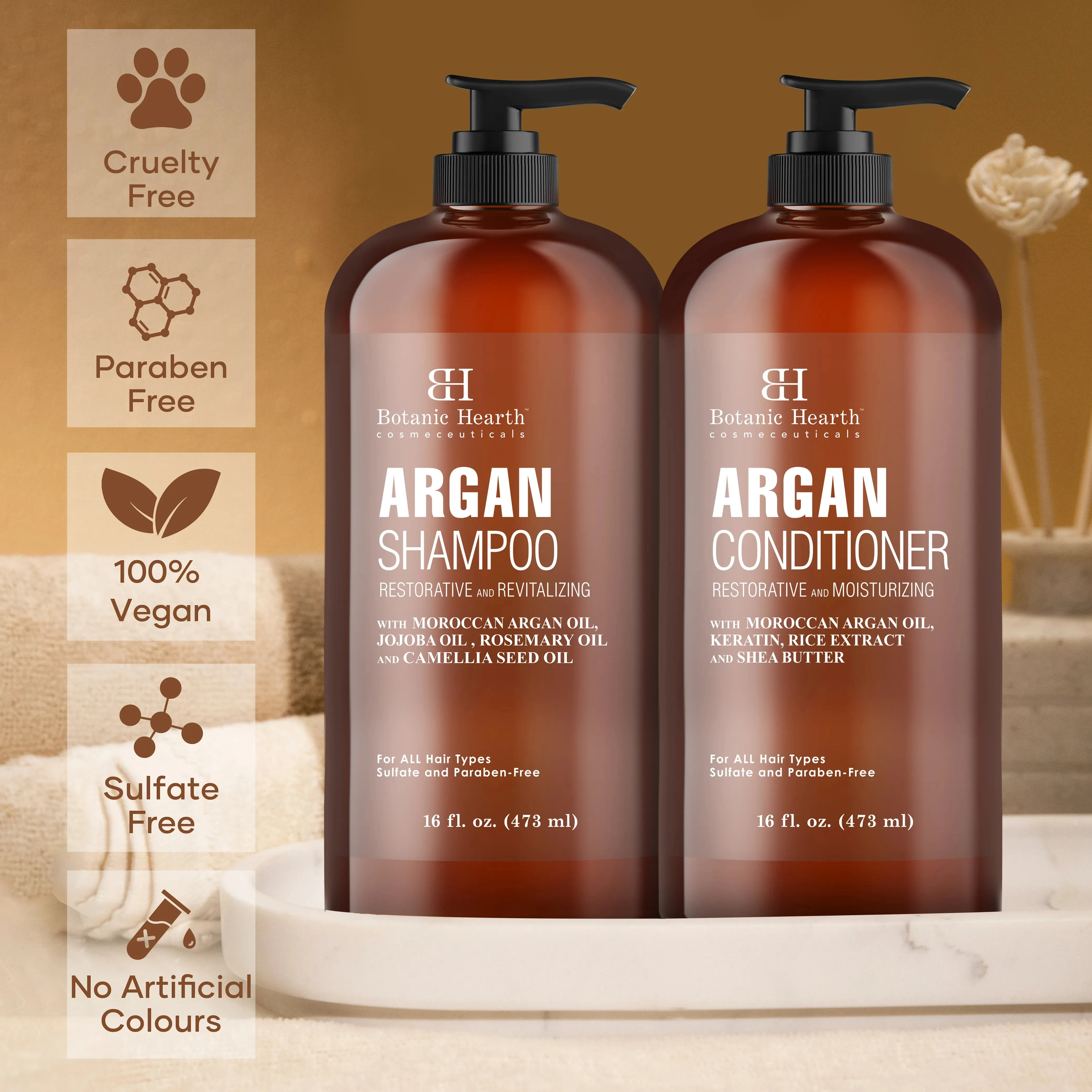 Argan Oil Shampoo & Conditioner Set with Moroccan Argan Oil | 16 fl oz each