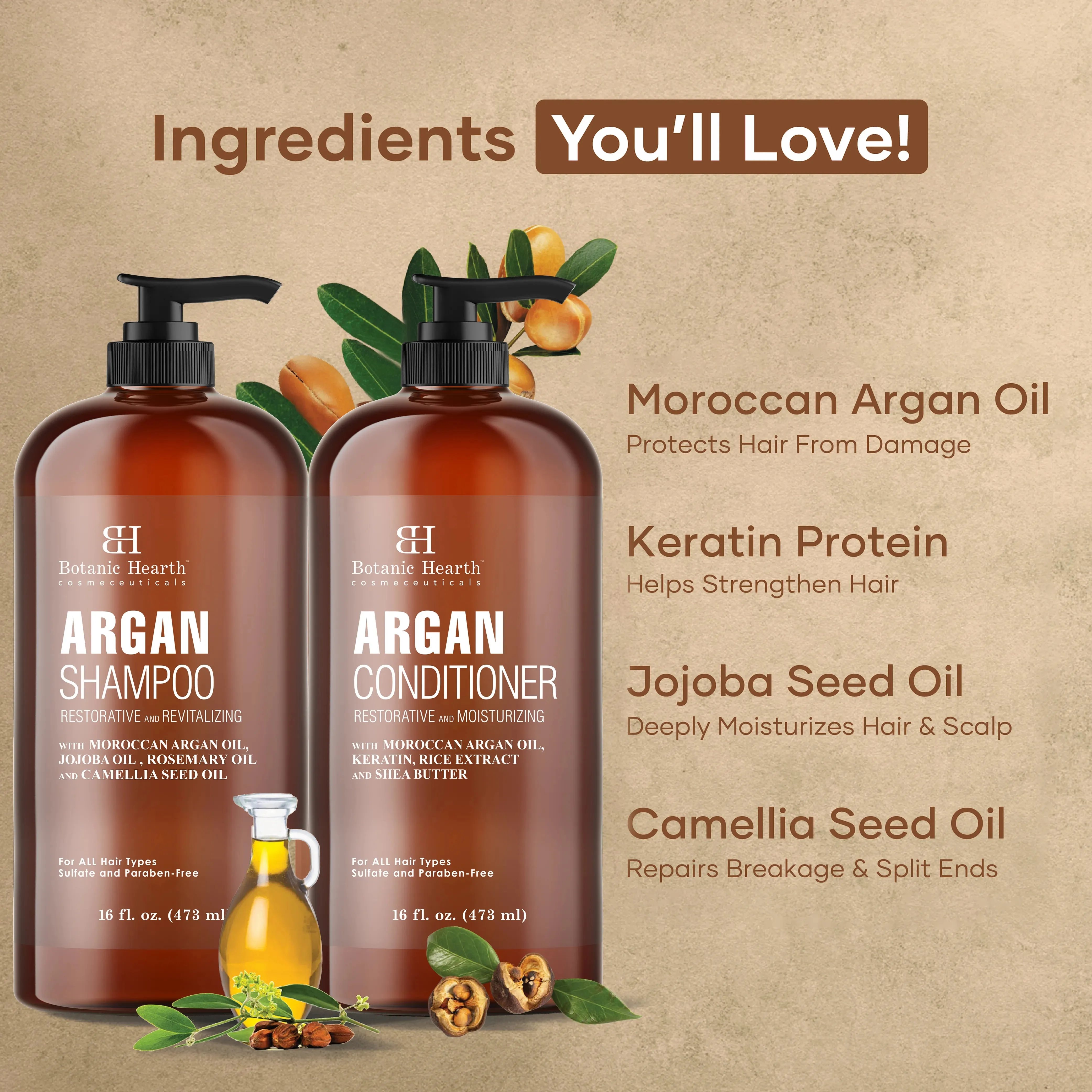 Argan Oil Shampoo & Conditioner Set with Moroccan Argan Oil | 16 fl oz each