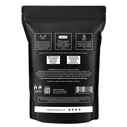 Aromasong Muscle Recovery Bath Soak with Dead Sea Salt, OptiMSM, Magnesium Flakes & Essential Oils for Post Workout Soreness - Made in USA - 14 oz. Bag Bath Salt for Pain Relief.