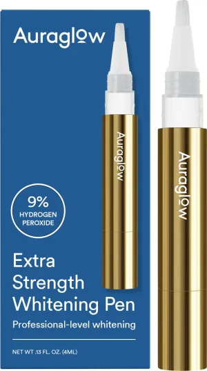 Auraglow Extra Strength Teeth Whitening Pen, 9% Hydrogen Peroxide, 40  Whitening Treatments, Whitens Teeth Fast, No Sensitivity, 4mL Extra Strength Whitening Pen