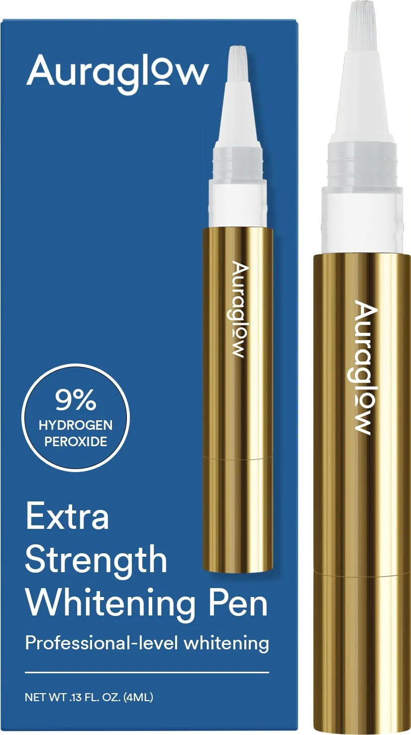 Auraglow Extra Strength Teeth Whitening Pen, 9% Hydrogen Peroxide, 40  Whitening Treatments, Whitens Teeth Fast, No Sensitivity, 4mL Extra Strength Whitening Pen