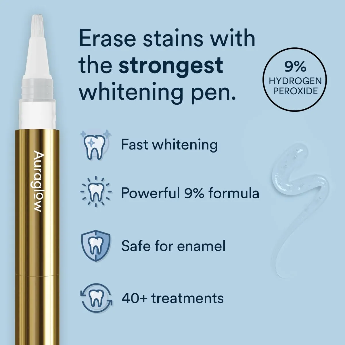 Auraglow Extra Strength Teeth Whitening Pen, 9% Hydrogen Peroxide, 40  Whitening Treatments, Whitens Teeth Fast, No Sensitivity, 4mL Extra Strength Whitening Pen