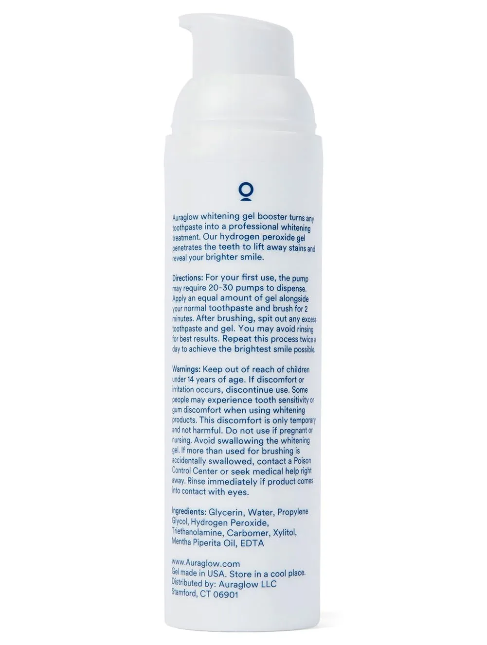 Auraglow Whitening Gel Booster, Add to Toothpaste to Whiten, Teeth Whitening Toothpaste Gel, 9% Hydrogen Peroxide Whitening Gel, 350  Whitening Treatments, 6-Month Supply, 2.6oz