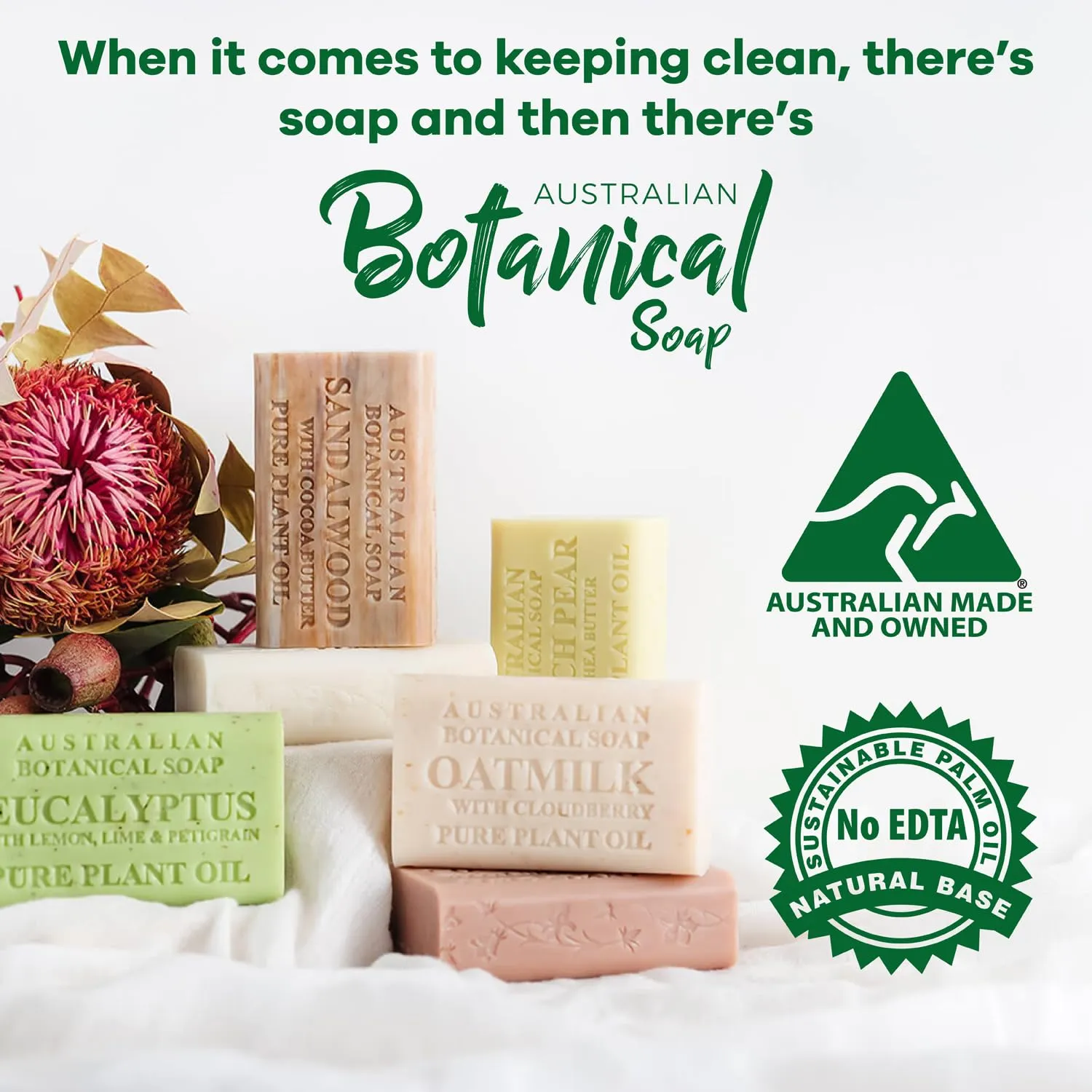 Australian Botanical Soap 6.8 oz, Pack of 8 Goat Milk Soap Bars with Soya Bean Oil, Organic Shea Butter, Natural Soap Base for All Skin Types