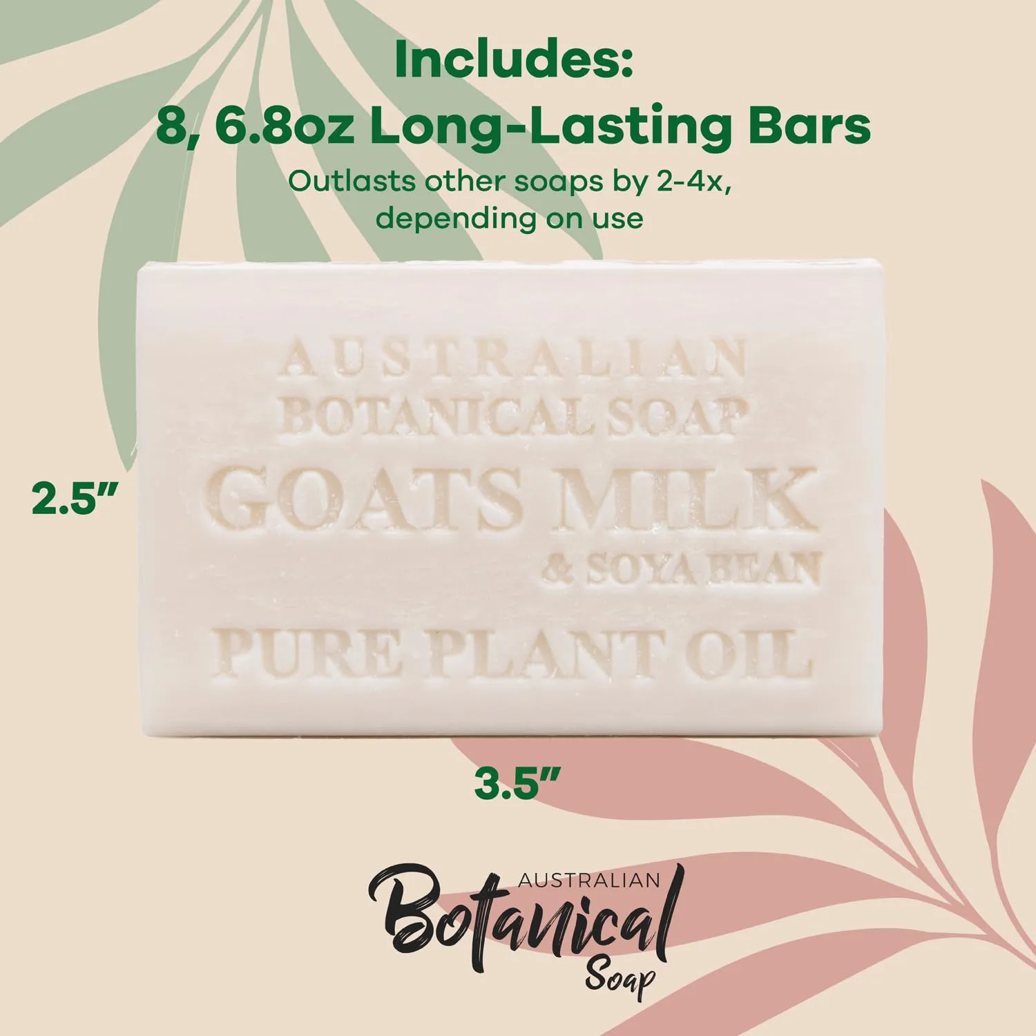 Australian Botanical Soap 6.8 oz, Pack of 8 Goat Milk Soap Bars with Soya Bean Oil, Organic Shea Butter, Natural Soap Base for All Skin Types