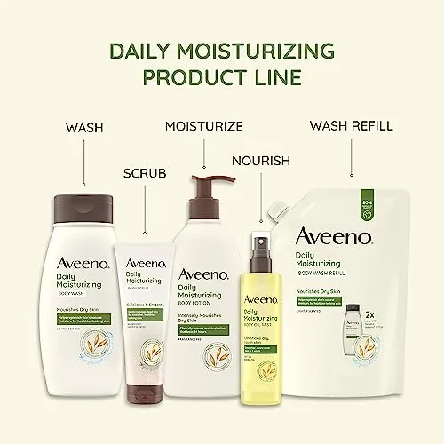 Aveeno Daily Moisturizing Body Lotion with Soothing Prebiotic Oat, Gentle Lotion Nourishes Dry Skin With Moisture, Paraben-, Dye- & Fragrance-Free, Non-Greasy & Non-Comedogenic, 2.5 fl. Oz