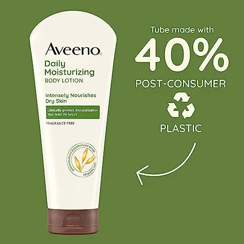 Aveeno Daily Moisturizing Body Lotion with Soothing Prebiotic Oat, Gentle Lotion Nourishes Dry Skin With Moisture, Paraben-, Dye- & Fragrance-Free, Non-Greasy & Non-Comedogenic, 2.5 fl. Oz