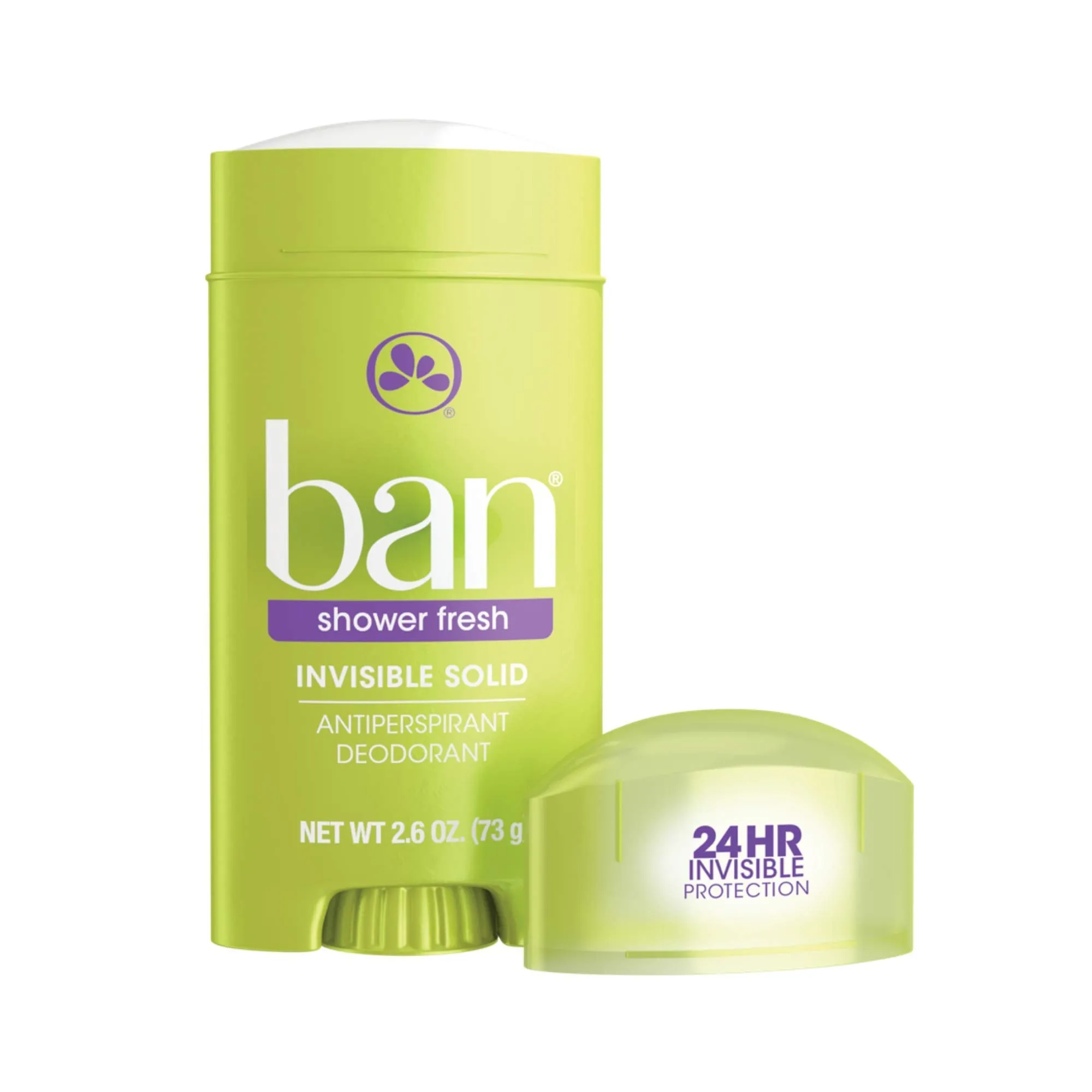 Ban Shower Fresh 24-hour Invisible Antiperspirant, Solid Deodorant for Women and Men, Underarm Wetness Protection, with Odor-fighting Ingredients, 2.6 Ounce (Pack of 4) Ban Shower Fresh, Invisible Solid, 24-hour Antiperspirant, 2.6oz (Pack of 4)