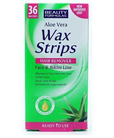 Beauty Formulas Aloe Vera Hair Remover Wax Strips Face And Bikini 36 Wax Strips