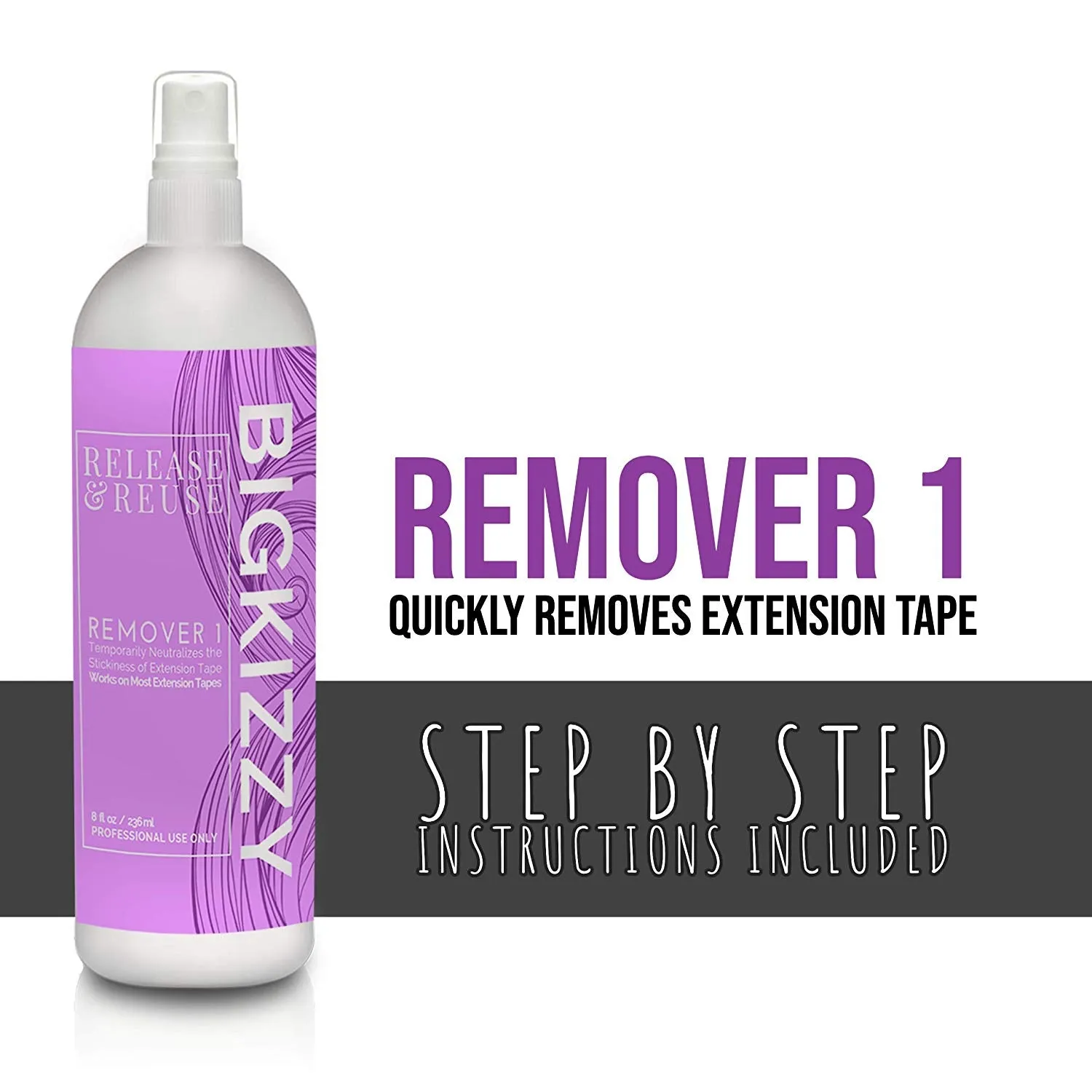 Big Kizzy Remover 1, Release & Reuse, 32oz Salon Size   Free 8oz, Tape In Hair Extension Remover, Tested & Proven Fastest & Easiest Adhesive Remover, Professional Quality