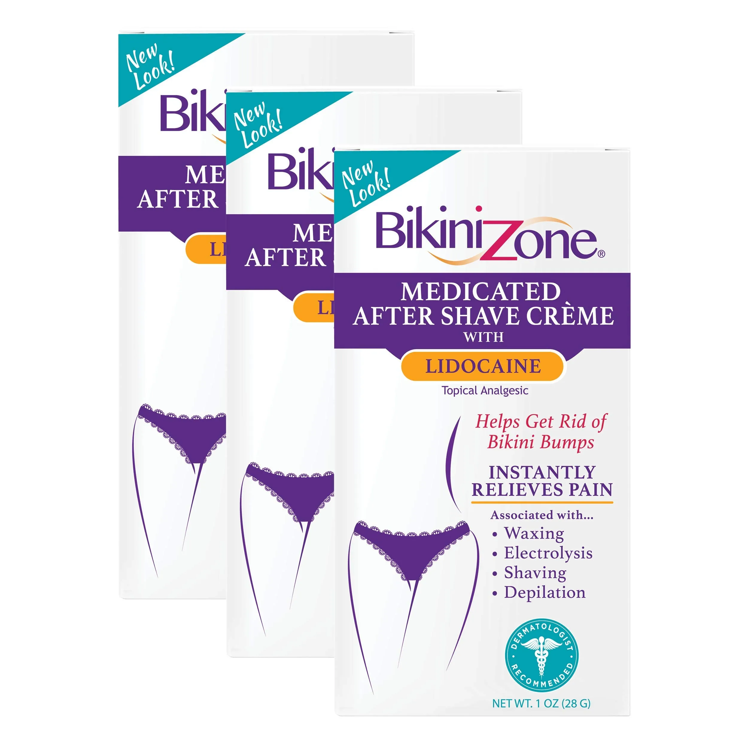 Bikini Zone Medicated After Shave Crème - Instantly Stop Shaving Bumps, Irritation & Itchiness - Gentle Formula Cream for Sensitive Areas - Dermatologist Approved & Stain-Free (1 oz, Pack of 3)