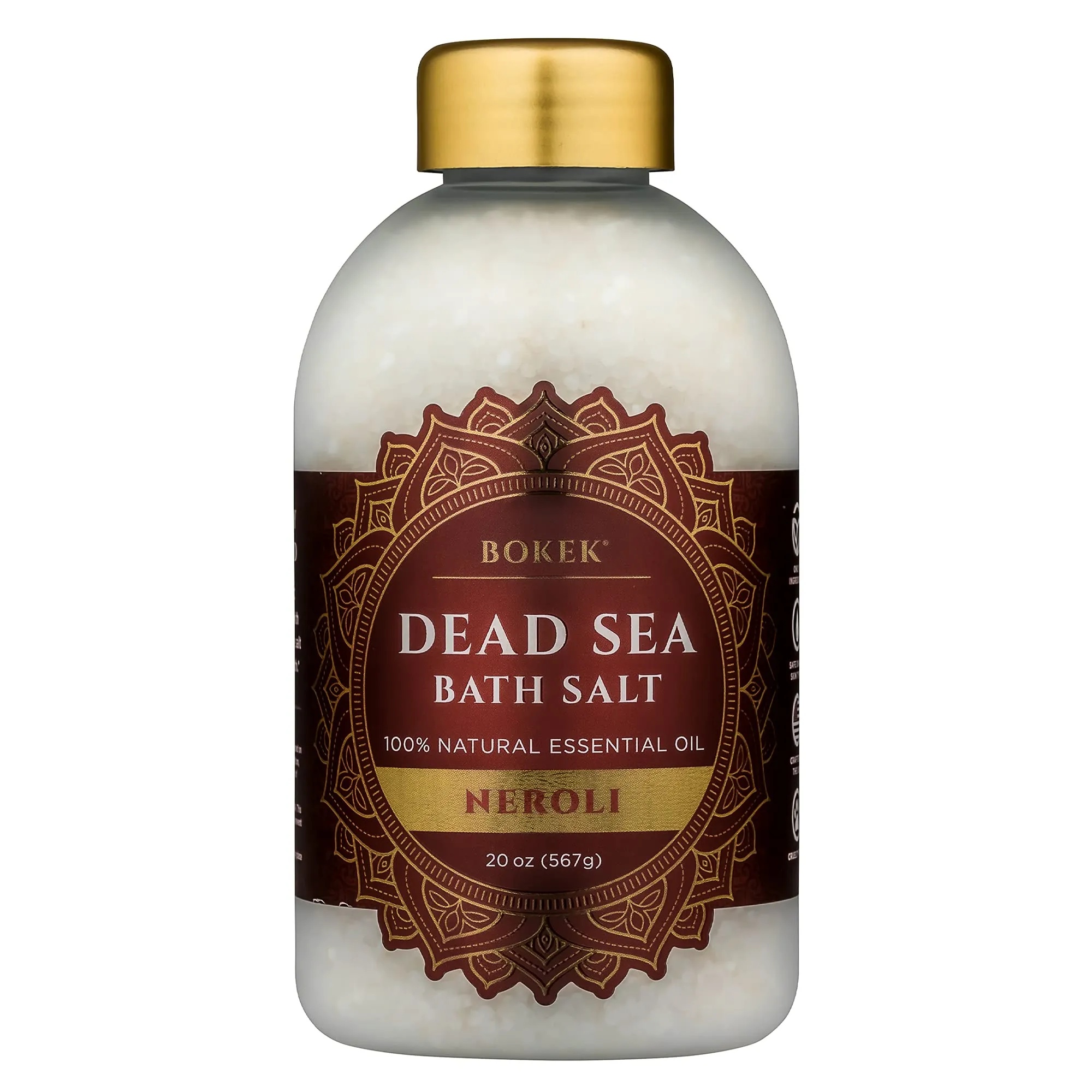 Bokek Bokek Organic Neroli Bath Salt, Dead Sea Salt Scented With Certified Organic Essential Oil, 20 Ounce Jar, White, Neroli, 20 ounces