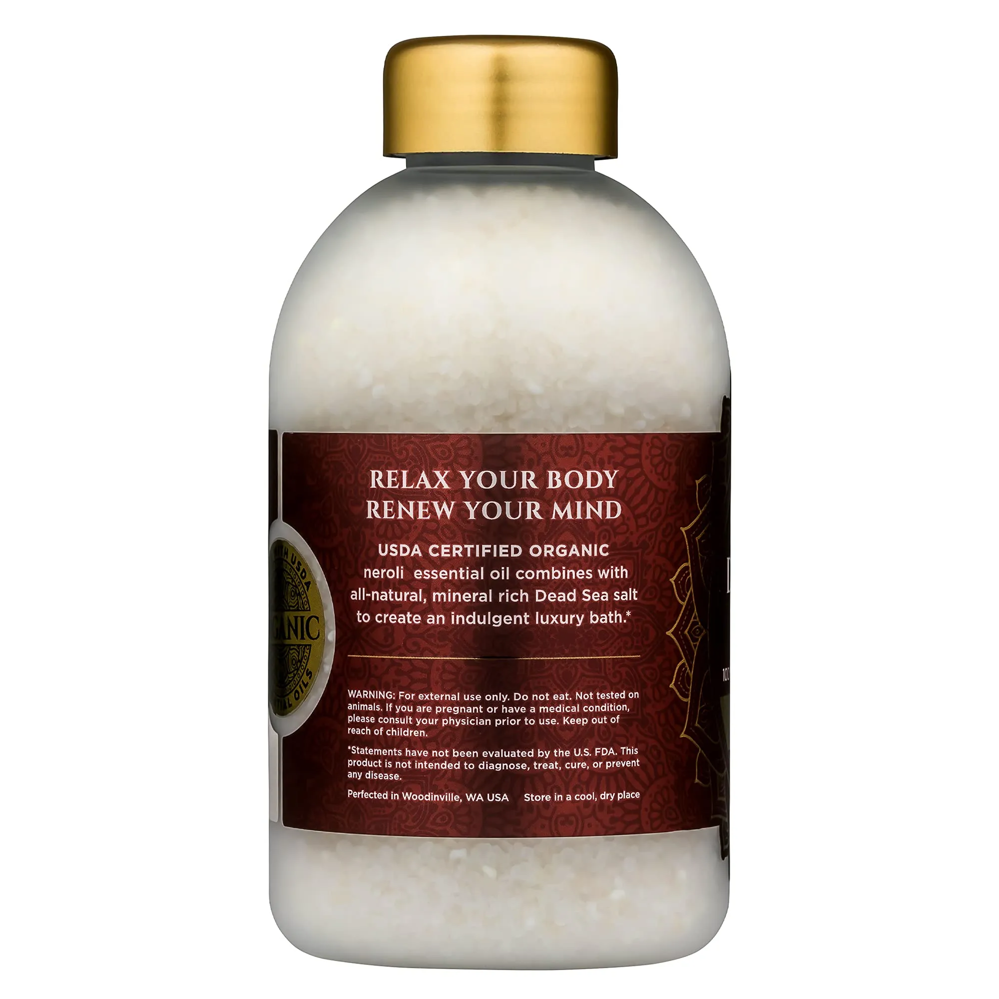 Bokek Bokek Organic Neroli Bath Salt, Dead Sea Salt Scented With Certified Organic Essential Oil, 20 Ounce Jar, White, Neroli, 20 ounces