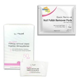 Bundle Deal-LA Fresh Makeup Remover Wipes 50 Packets and Diamond Wipes Pre-soaked Nail polish 50Pads