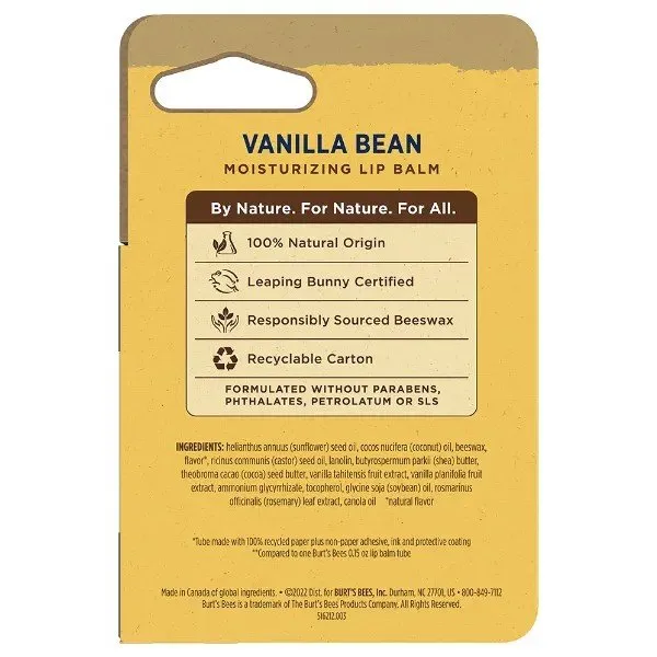 Burt's Bees Vanilla Beeswax Paper Tube Lip Balm in Blister Box 0.34 oz. Lip Balm