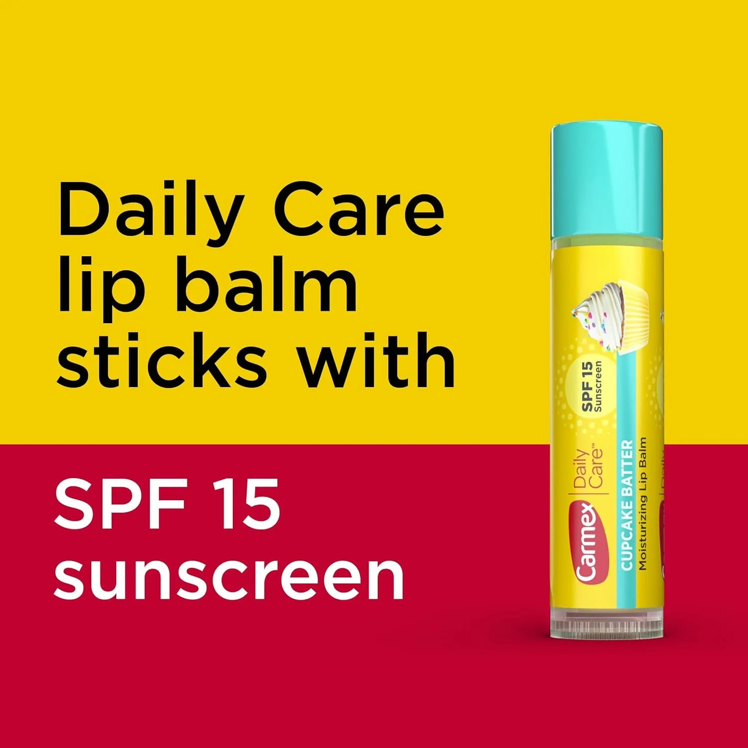 Carmex Daily Care Moisturizing Lip Balm with SPF 15, Cupcake Batter Lip Balm Sticks, 0.15 OZ Each - 12 Count