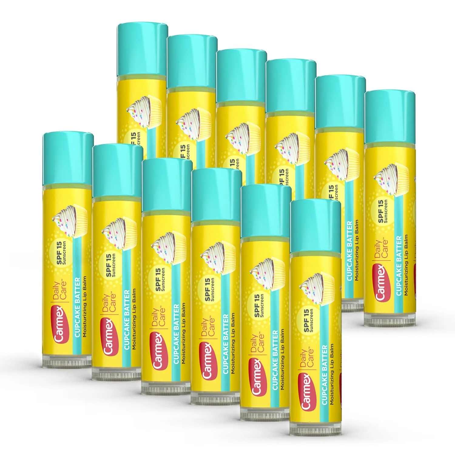 Carmex Daily Care Moisturizing Lip Balm with SPF 15, Cupcake Batter Lip Balm Sticks, 0.15 OZ Each - 12 Count