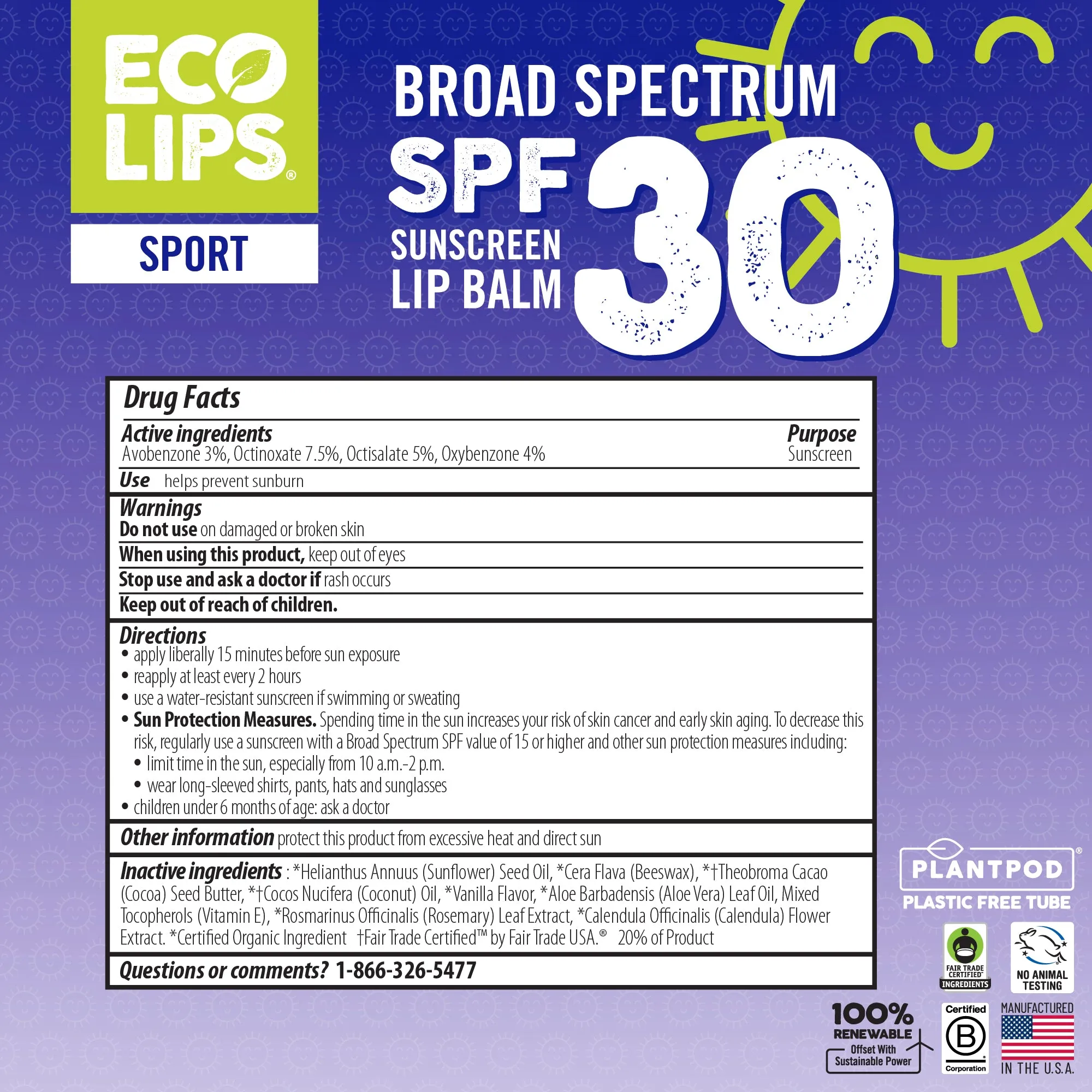 Classic Plant Pod® Sport Broad Spectrum SPF 30 Sunscreen Lip Balm, 0.15 oz.
