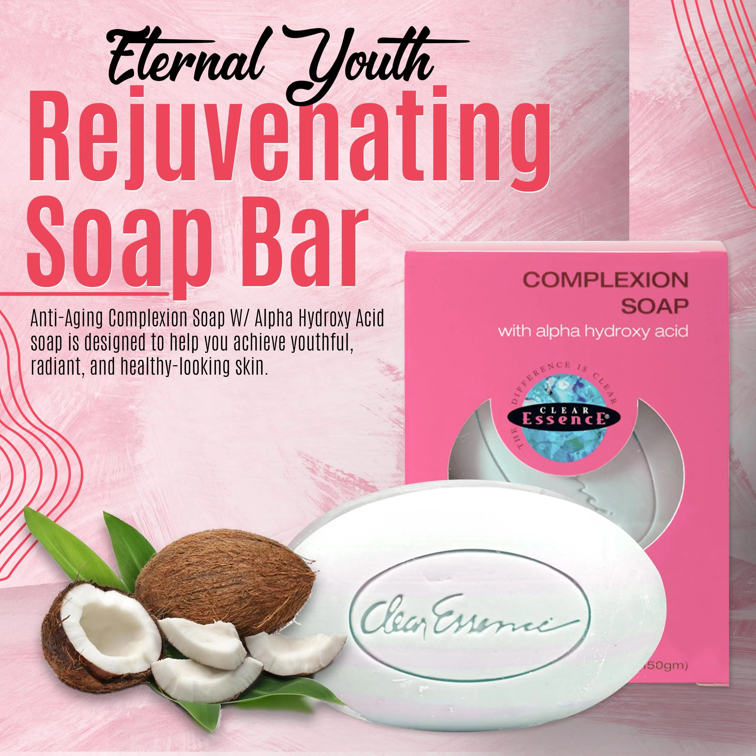 Clear Essence Anti-Aging Complexion Soap W/Alpha Hydroxy Acid - Cleansing and Exfoliating Soap Bar - Anti Aging And Acne Bar - Dermatologist Tested - All Skin Types (5 Oz.)