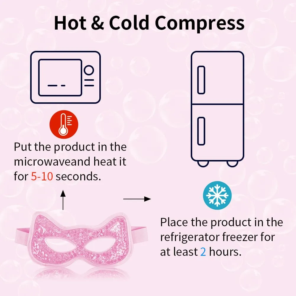 Conbella Cooling Eye Mask, Gel Eye Mask Hot Cold Use, Cold Eye Mask for Puffy Eyes, Dry Eyes, Headaches, Migraines, Sinus, Dark Circles (2 pink)